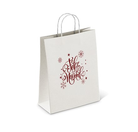 Sacchetti di Carta Bianchi 250x100x320mm Feliz Navidad