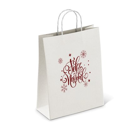 Sacs en Papier Blancs 320x120x420mm Feliz Navidad