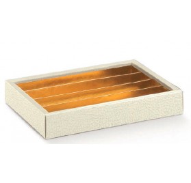 Caixa pele branca com tampa transparente e separadores 215x145x35mm