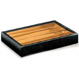 Caixa pele preta com tampa transparente e separadores 215x145x35mm